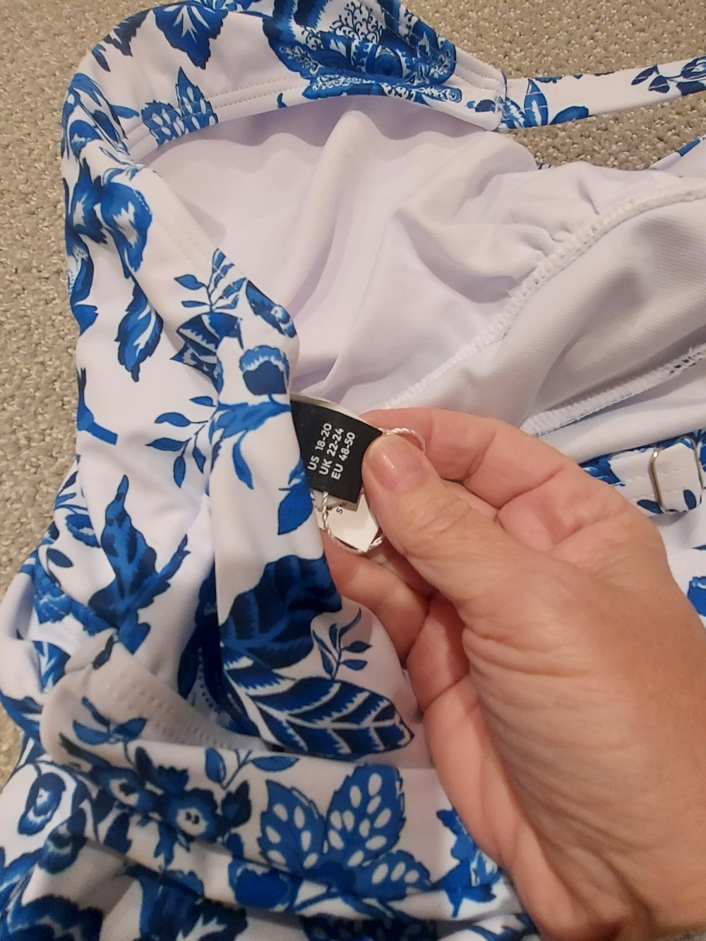 White Floral Blue Print Swimsuit